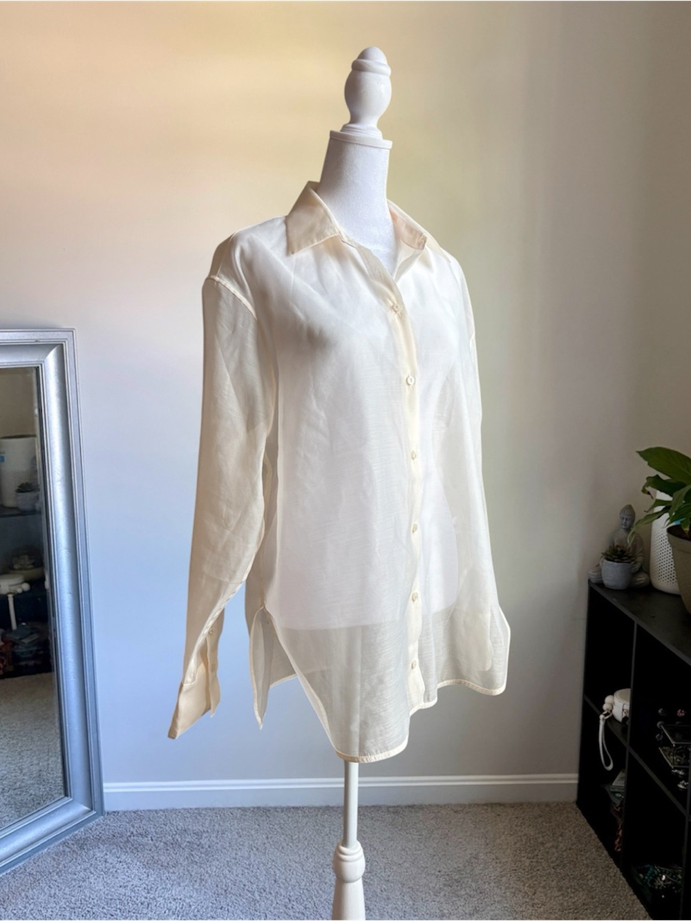 Sheer Classic Cream Button-Down Shirt